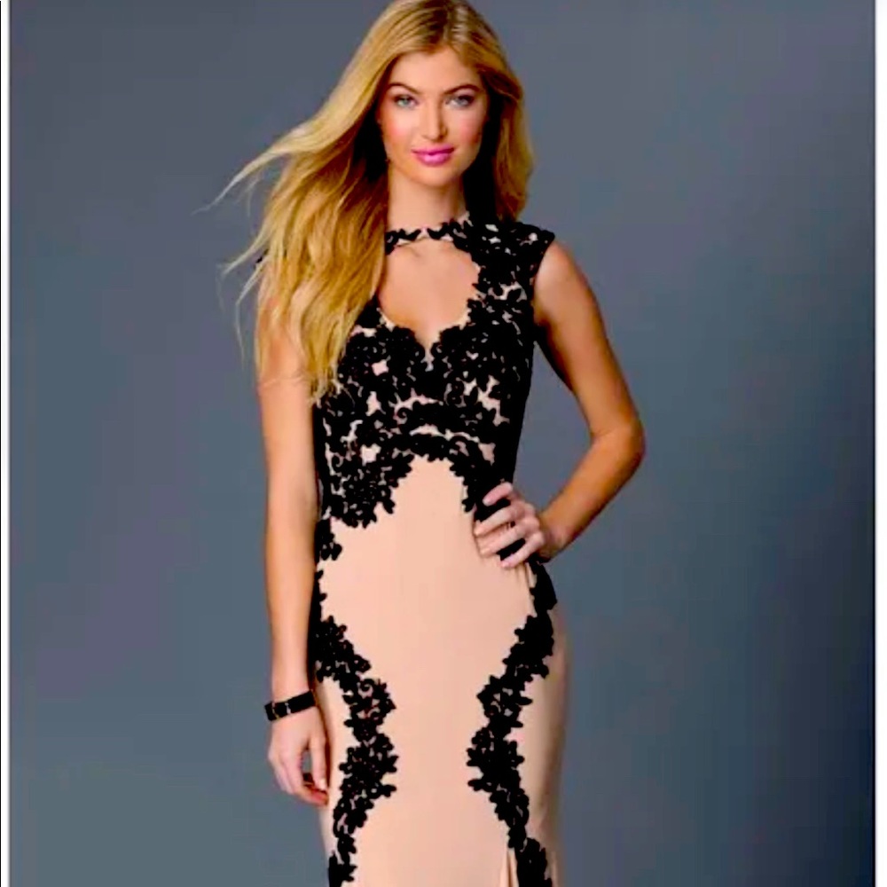 Betsy & Adam ~ Gorgeous Nude and Black Lace Evening Gown🖤💎